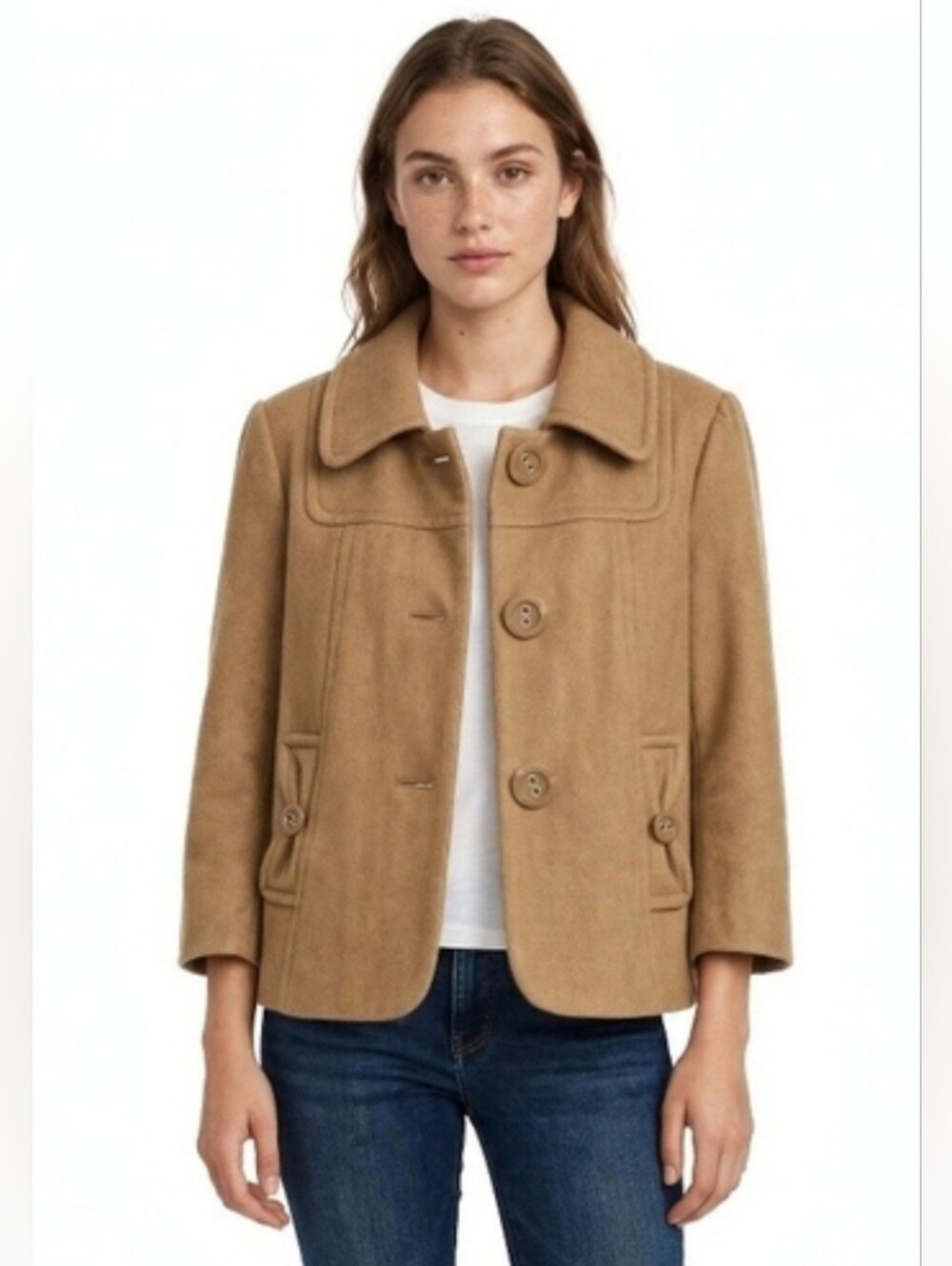 Tulle Camel Wool Blend Swing Coat Size M | 60% Wool Jacket